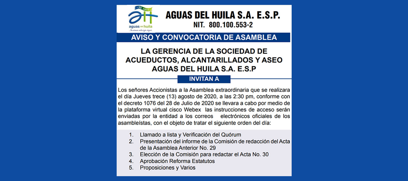 Aviso y Convocatoria de Asamblea